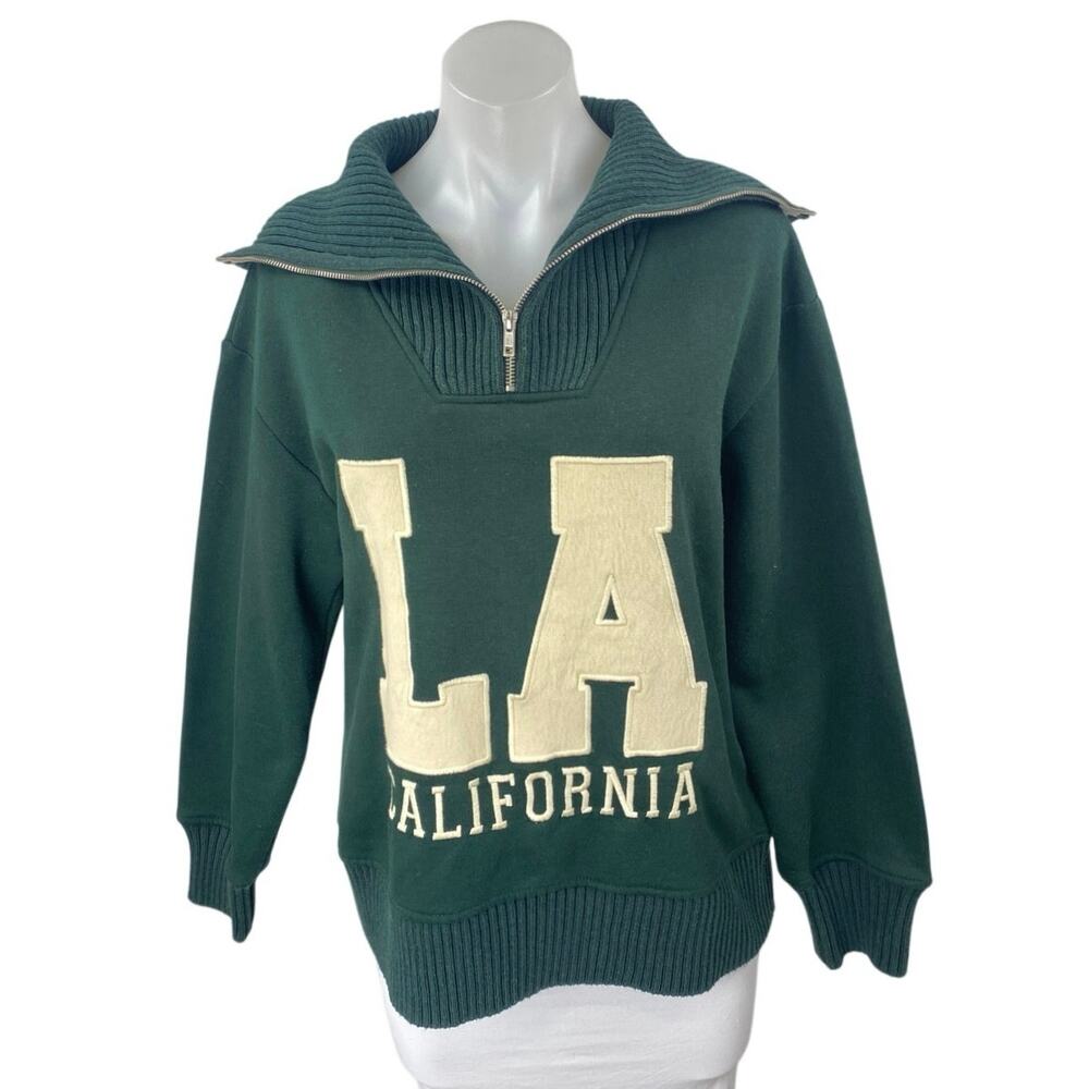Zara LA California Green Knit Quarter Zip Long Sleeve Sweatshirt Sweater Top S